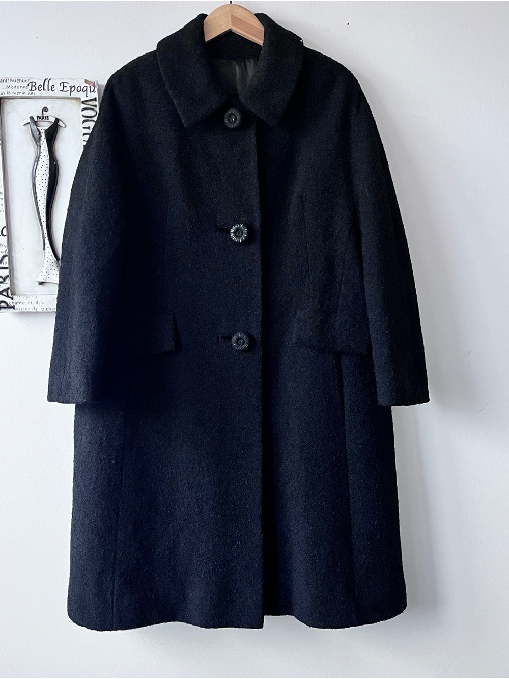 Vintage 50s 60s Black Women’s Textured Classic Minimalist Swing Coat